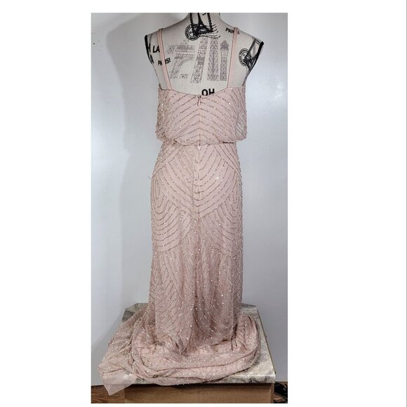 Adrianna Papell Sleeveless Beaded Formal Gown, Blush Pink, Womens Size 4 - Picture 4 of 9